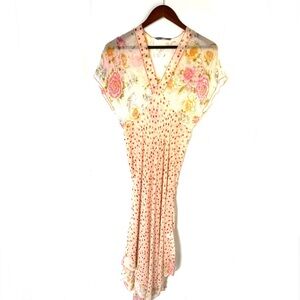 Johnny Was Y2K Silk Vintage Sheer Floral Polka Dot Dress Size Medium